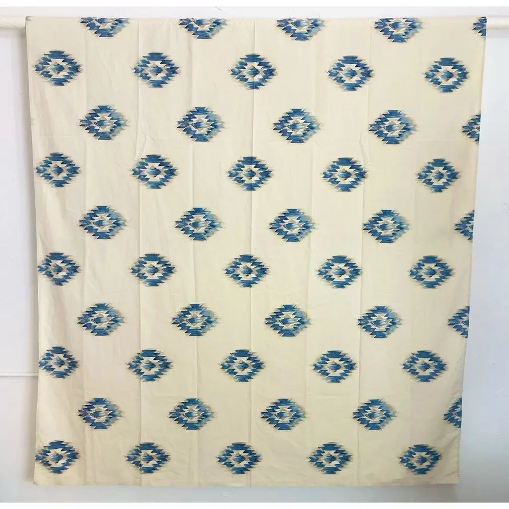 Vintage Springs USA Twin Sheet Flat Blue Southwest Aztec Crafting Fabric Ecru Cr
